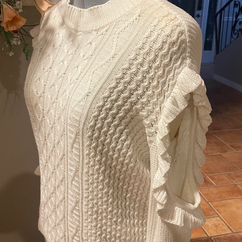 Express Ivory Ruffled Knit Sweater - Picture 4 of 5